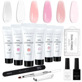 Makartt poly nail gel kit swatches show clear pink white colors for durable at-home nails