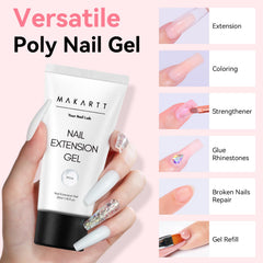 Makartt Poly Nail Gel White 50ML brush-dip enables precise nail construction.