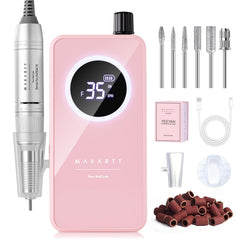 Makartt Rechargeable Nail Drill LCD display shows speed and battery for precise control.
