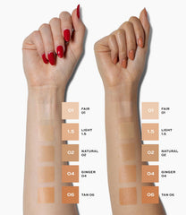Close-up texture of MAKE Diffusion Dew Skin Tint shows featherweight blur and glow.