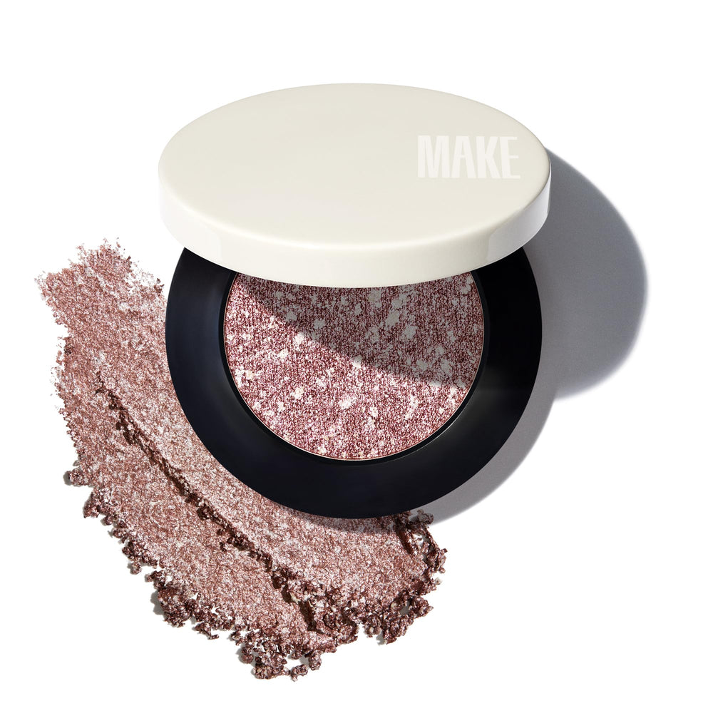 MAKE Beauty Gleam Rose Gold foil finish on lids for luminous, dramatic looks.