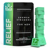 Make Life Exclusive shower steamer relief eucalyptus closeup supports breathing comfort.