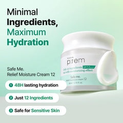 MAKEP:REM Safe Me Relief Moisture Cream jar closeup conveys clean, 12-ingredient purity