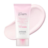 MAKEP:REM Soothing Pink Tone Up Sunscreen packaging highlights mineral protection and gentle formula