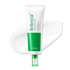 MAKEP:REM INTECA cream jar closeup highlights calming, fast-absorbing skin soothing.