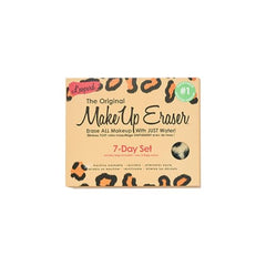 MakeUp Eraser Leopard 7-Day Set flat lay with seven cloths ready for use.