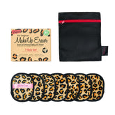 MakeUp Eraser Leopard 7-Day Set packaging close-up shows sustainable, water-based makeup removal option.