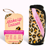 MakeUp Eraser PRO Leopard packaging close-up highlights sustainable makeup removal option.