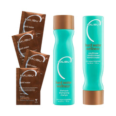 Malibu C Hard Water Shampoo bottle detoxifies mineral buildup for cleaner hair