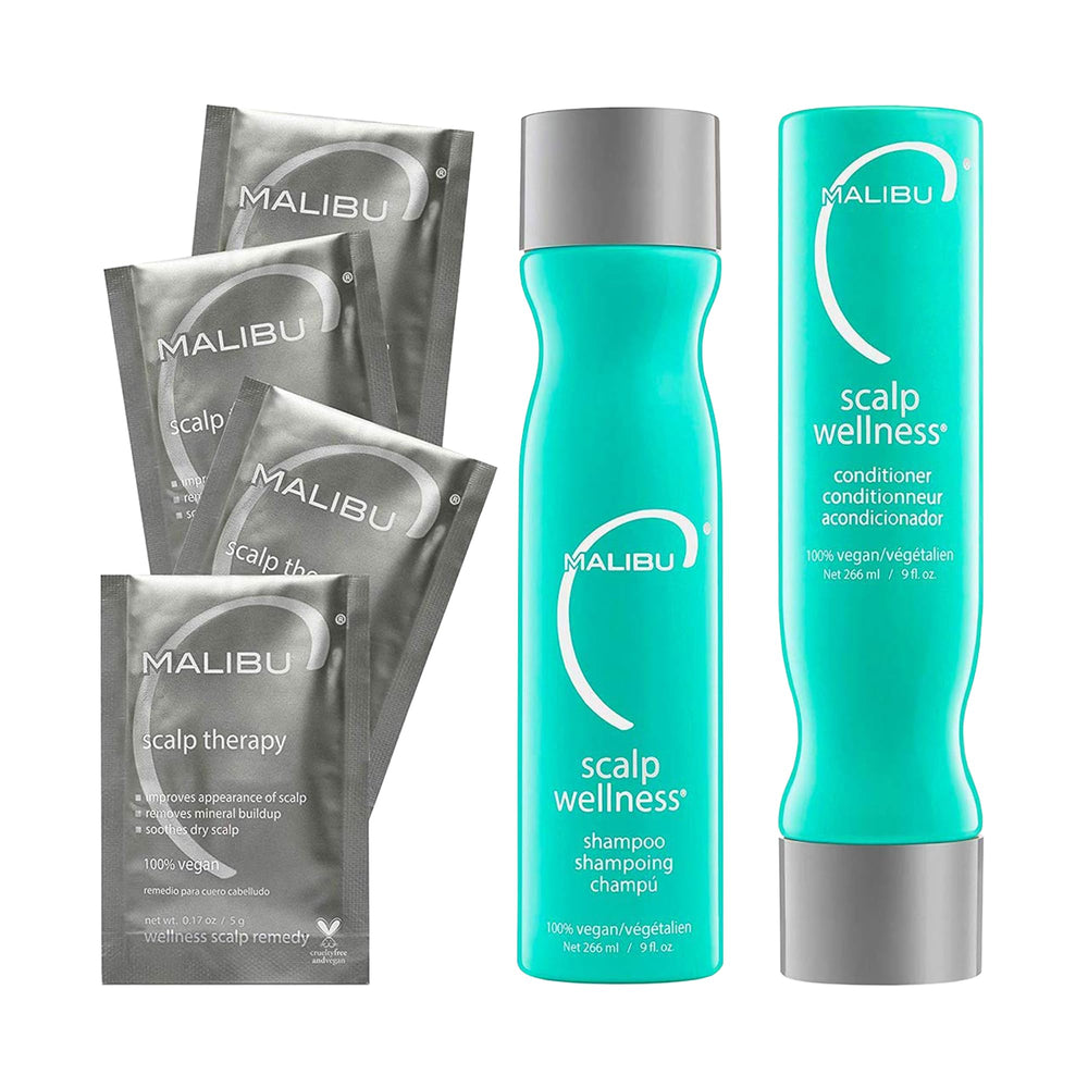 Malibu C Scalp Wellness Shampoo bottle pours for easy application and refreshing cleanse.