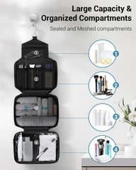 Maliton toiletry bag open compartments reveals organized storage and quick-dry items.