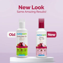 Hands applying Mamaearth Onion Hair Oil along hair strands during routine.