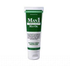 Man1 Man Oil Penile Health Cream tube close-up, fragrance-free and fast-absorbing daily-use