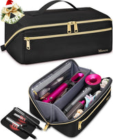 Mancro hair tools travel bag open view showing organized compartments for accessories.