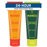 Mando Acidified Body Wash Bourbon Leather bottle shows lasting odor control.