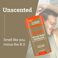Mando aluminum-free and baking-soda-free formula applied underarms for skin safe use.