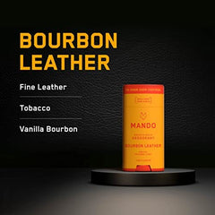 Mando Bourbon Leather solid stick application highlights baking-soda-free comfort and skin safety.