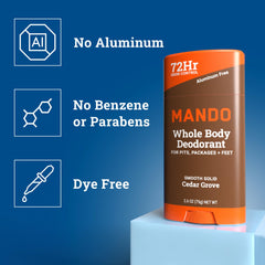 Mando Cedar Grove deodorant being applied for daily freshness