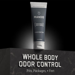 Mando Odor Shield Body Wash pump-dispense demonstrates easy application and consistent lather