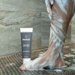 Mando Odor Shield Body Wash unscented-label confirms skin-safe SLS-free formulation