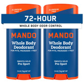 Mando Pro Sport deodorant stick front view showing aluminum-free odor control for all-day freshness.