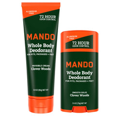 Mando Whole Body Deodorant cream tube close-up for all-day freshness.