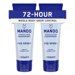 Mando Whole Body Deodorant Pro Sport jar close-up showing creamy texture for odor control.