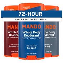 Mando whole-body deodorant stick 3-pack for convenient daily odor control.