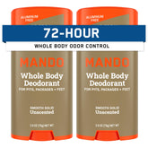 Mando whole body deodorant unscented stick pack-of-2 for all-day odor control.