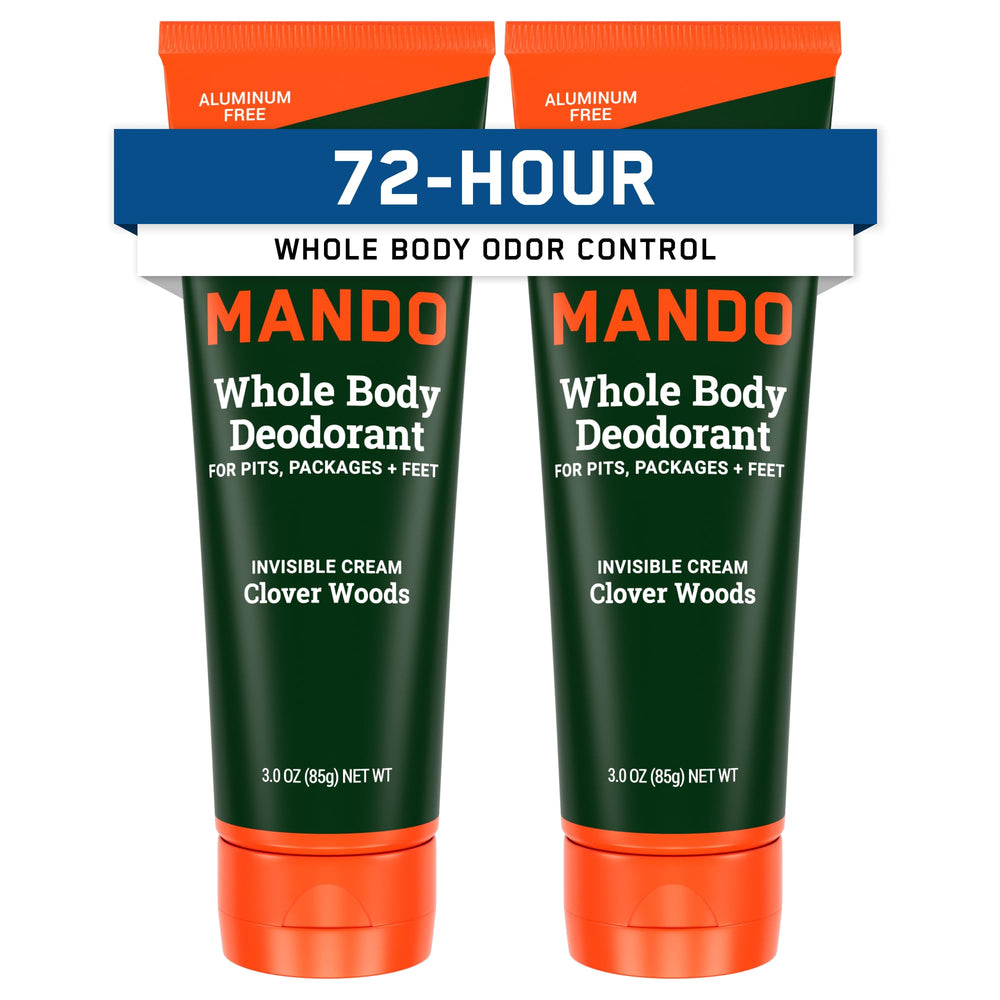 Mando whole body deodorant packaging shows aluminum-free formula for skin safety