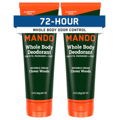 Mando whole body deodorant packaging shows aluminum-free formula for skin safety