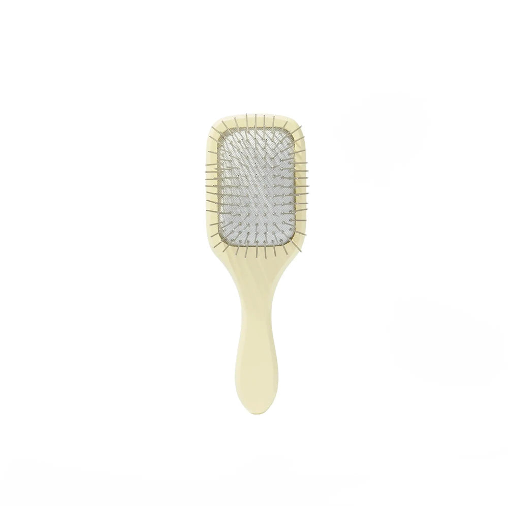 Mane Ready or Knot Mini Detangler Brush handle close-up, ergonomic birch wood grip for easy detangling.