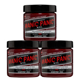 MANIC PANIC Classic Vampire Red bottle close-up highlighting bold pigment for vibrant DIY hair color.