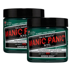 MANIC PANIC Green Envy bottle showing vibrant emerald green shade for bold at-home color.