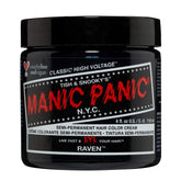 MANIC PANIC Raven bottle side view showcasing cool-toned black color with lasting vibrancy.
