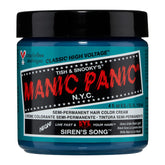 MANIC PANIC Siren's Song bottle close-up shows vibrant neon blue-green color for bold DIY dye.
