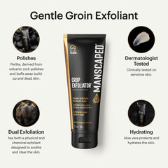 MANSCAPED Crop Exfoliator bottle highlights witch hazel for gentle cleansing