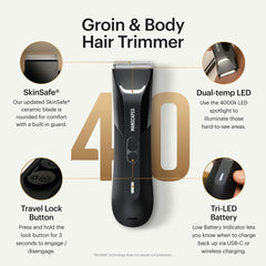 MANSCAPED Lawn Mower 4.0 Pro LED light highlights precise grooming areas.