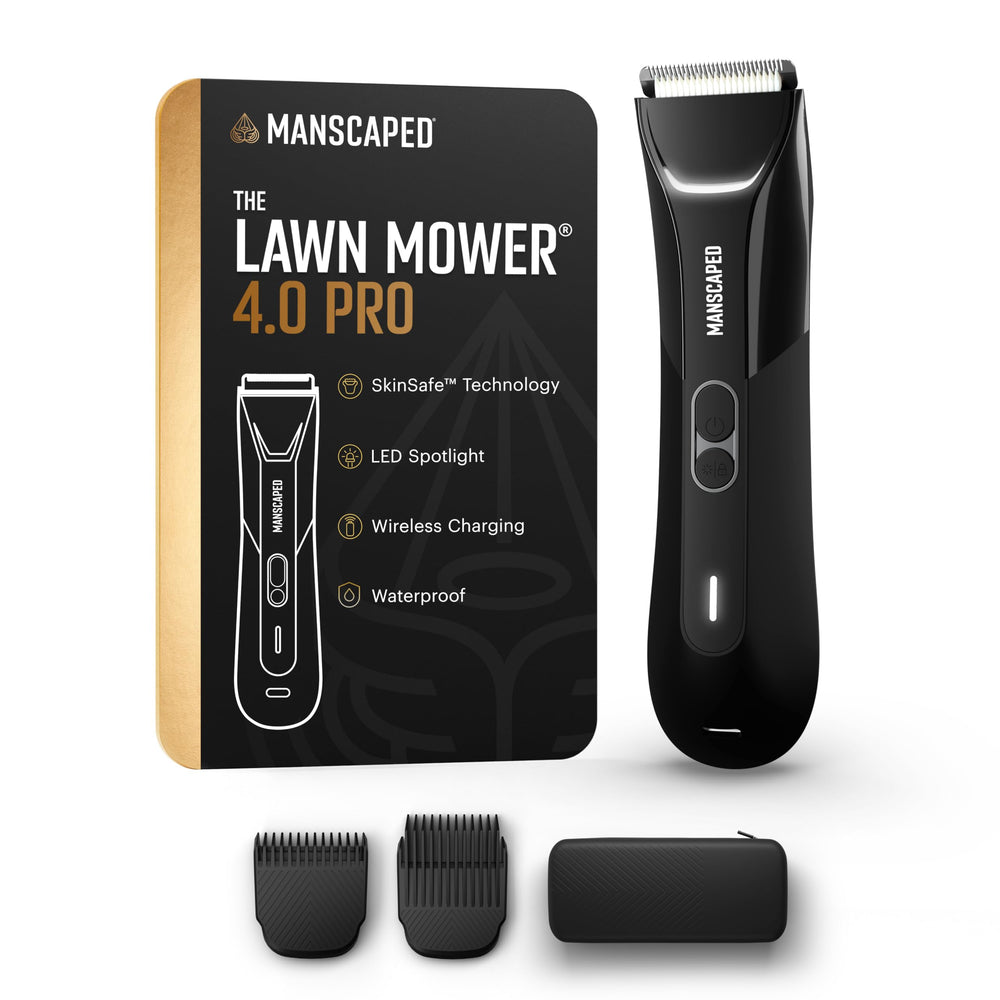 MANSCAPED Lawn Mower 4.0 Pro travel lock close-up for safe travel grooming.