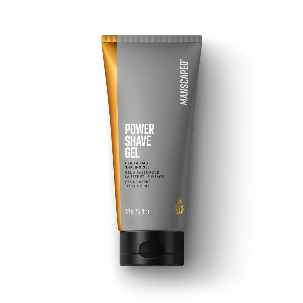 MANSCAPED Power Shave Gel bottle-front ready for a smooth, comfortable shave
