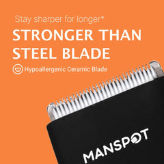 MANSPOT waterproof trimmer in a shower scene demonstrates wet/dry grooming versatility.