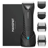 MANSPOT Manscape Trimmer in the shower with LED light for precise wet grooming.