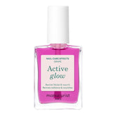 Manucurist Active Glow Grape bottle closeup demonstrates vegan, quick-dry polish with mirror shine