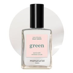 Manucurist Green Milky White bottle close-up for a sheer vegan manicure.
