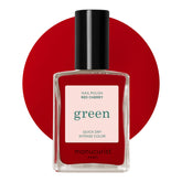 Manucurist Green Red Cherry bottle closeup showing plant-based, long-wear color.