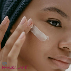 Manuka Lane shea butter texture closeup suggests rich moisturizing.