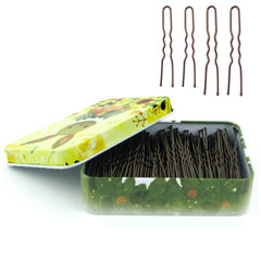 MAORULU U-shaped hair pins brown case for secure buns on the go