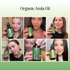 Maple Holistics Amla Oil applied to hair for easy scalp massage and volume.