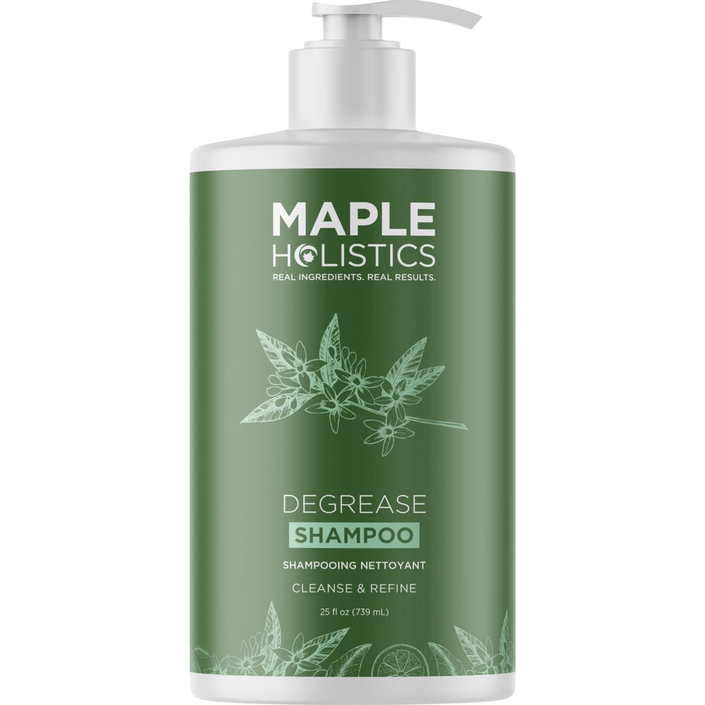 Maple Holistics clarifying shampoo bottle delivers deep cleansing for oily hair.