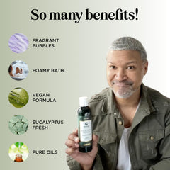 Maple Holistics Premium Eucalyptus Bubble Bath pour captures a calming home bath.